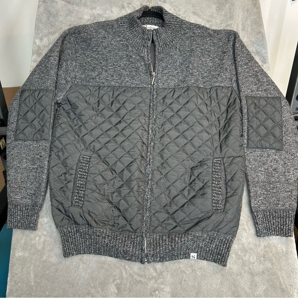 Stylish Silver Silk‎ Men’s Gray Zip up Jacket Size 2XL